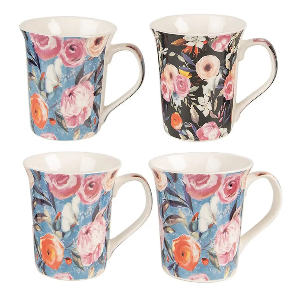 Tasse de 4 300 ml de fleurs en porcelaine rose bleu Clayre & Eef.