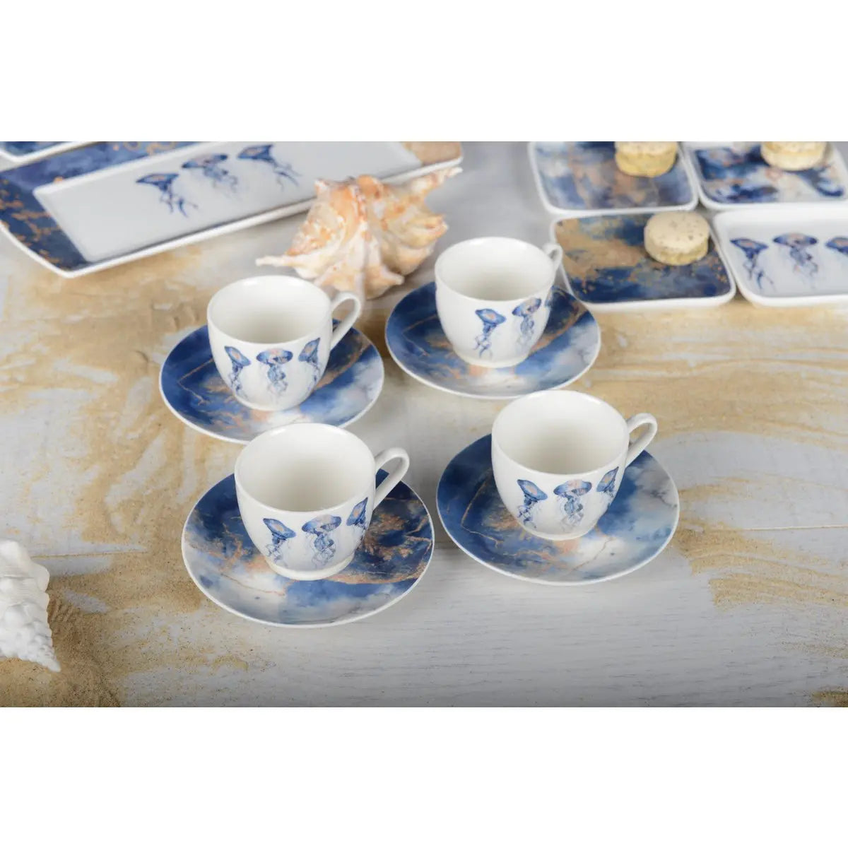 Tasses à café avec sous tasses méduse - lot de 4 AULICA
