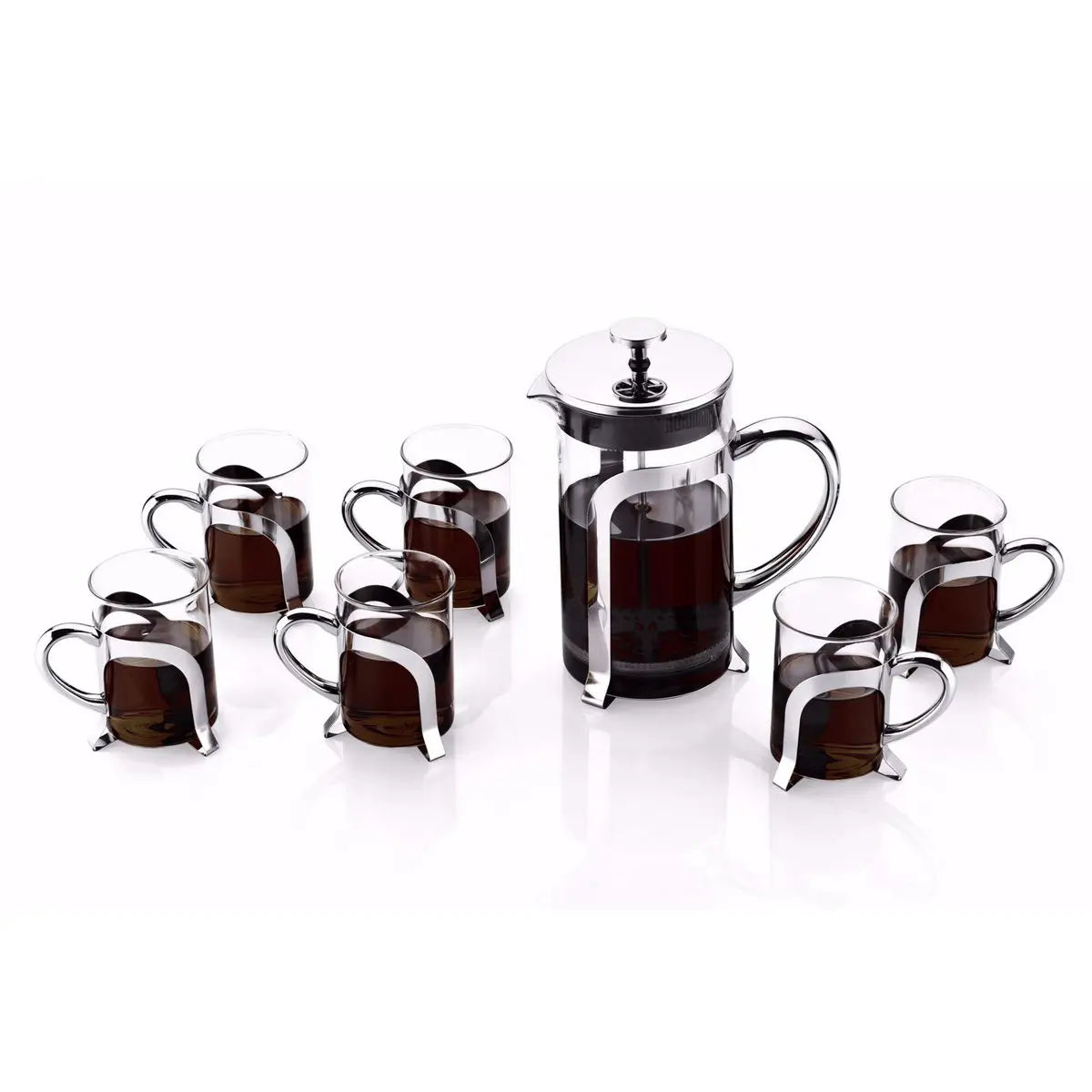 Tasses à café en verre avec déco en métal argent - lot de 2 AULICA