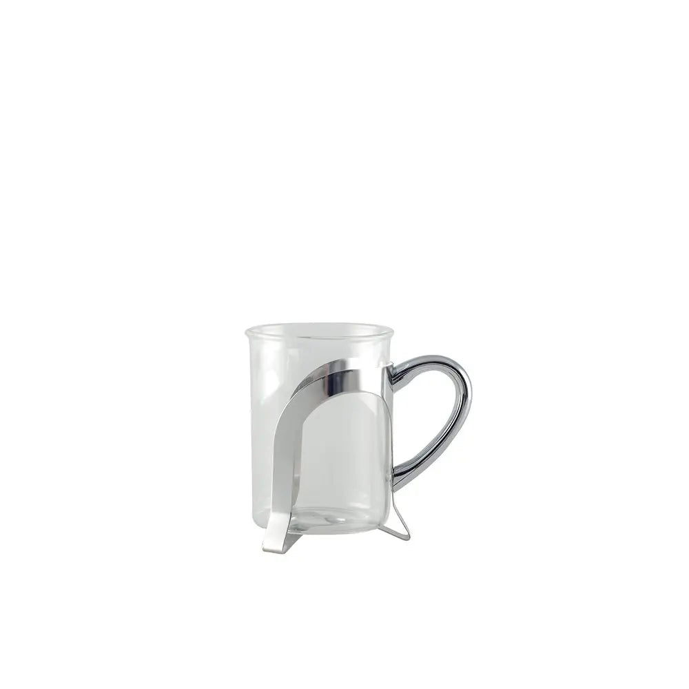 Tasses à café en verre avec déco en métal argent - lot de 2 AULICA