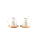 Tasses à café sapin avec cuillères et soucoupes en bois - lot de 2 AULICA