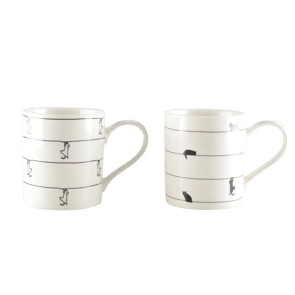 Tasses à thé blanche avec design chat - lot de 2 AULICA
