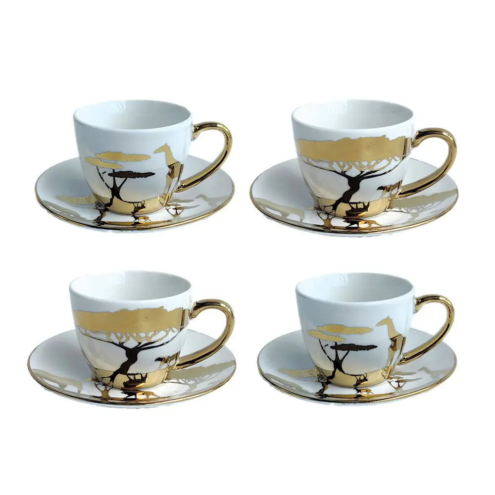 Tasses et sous-tasses à café dorées Savane - lot de 4 AULICA