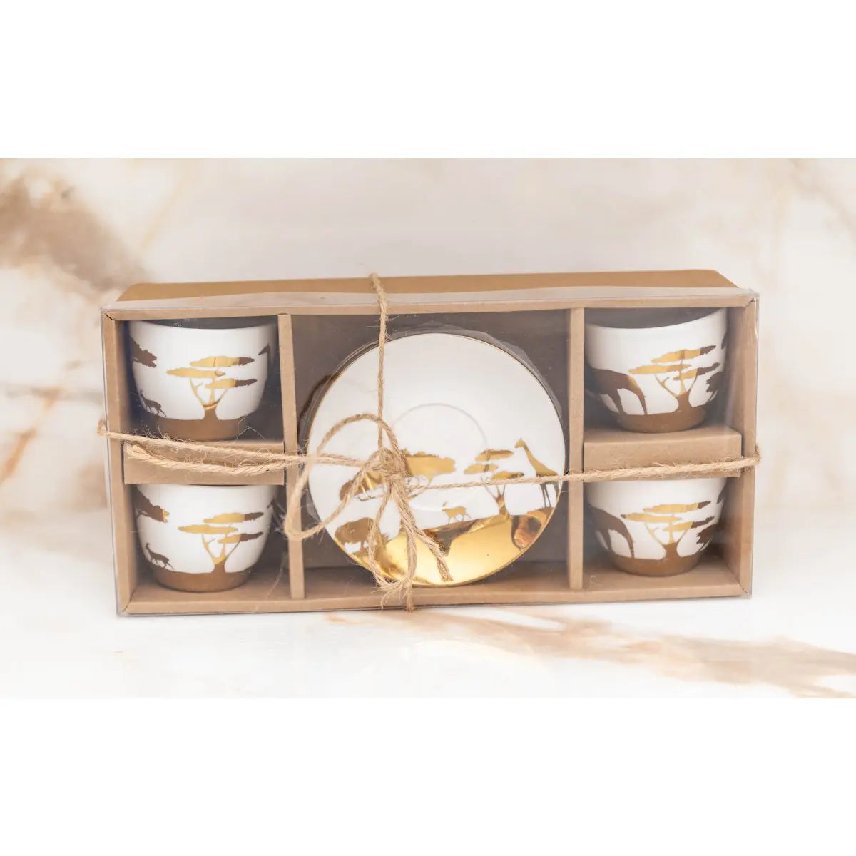 Tasses et sous-tasses à café dorées Savane - lot de 4 AULICA