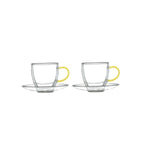 Tasses et sous-tasses double paroi anse jaune -  lot de 2 AULICA