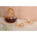Tasses et sous-tasses double paroi anse jaune -  lot de 2 AULICA
