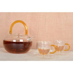 Tasses et sous-tasses double paroi anse jaune -  lot de 2 AULICA