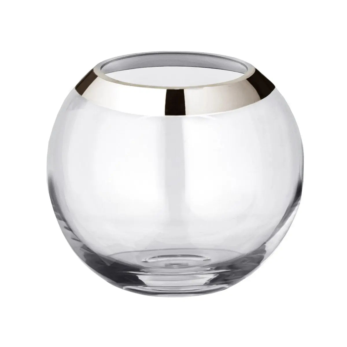 Vase EDZARD, vase sphérique Mirinde, verre cristal soufflé à la bouche avec rebord platine, H 18 cm, ø 20 cm, ouverture ø 10 cm EDZARD-SHOP.com