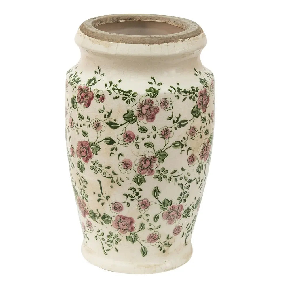 Vase Ø 15x26 cm Vase de décoration florale en céramique beige rose Clayre & Eef.