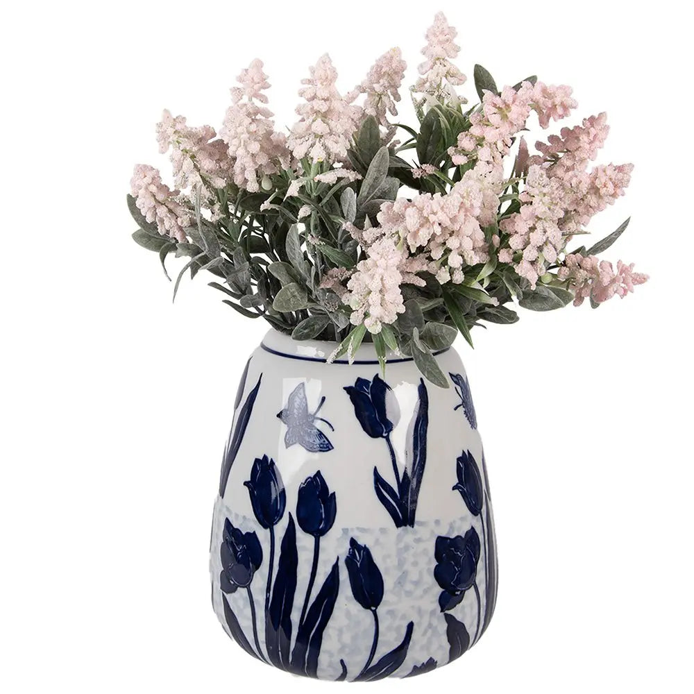 Vase Ø 16x18 cm Céramique Bleu Blanc Clayre & Eef.