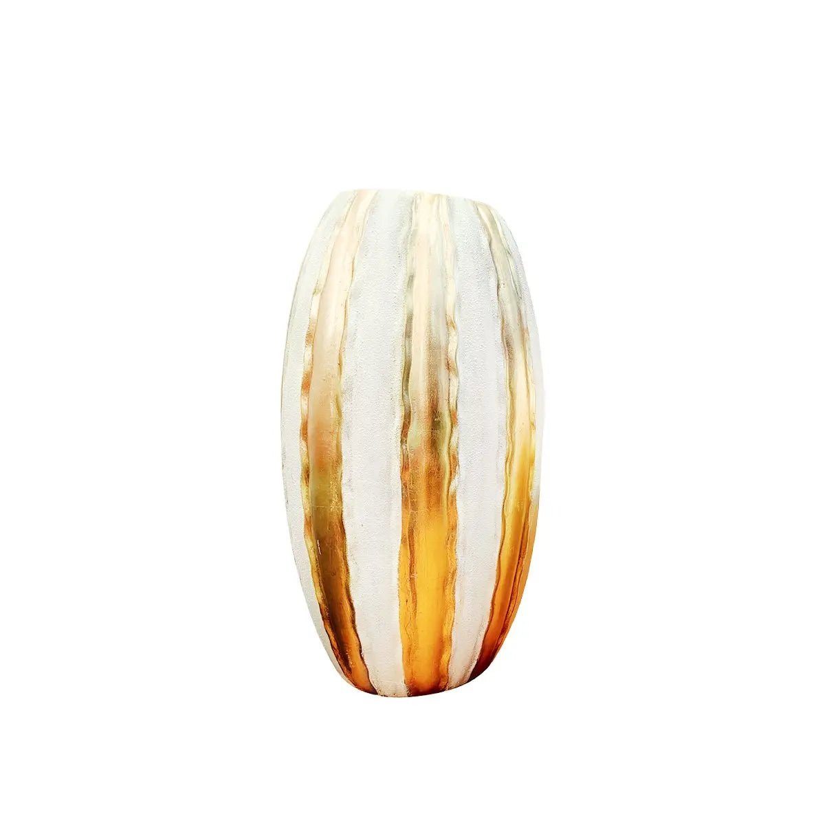 Vase blanc et doré rayé en polyrésine 41x41x81cm AULICA