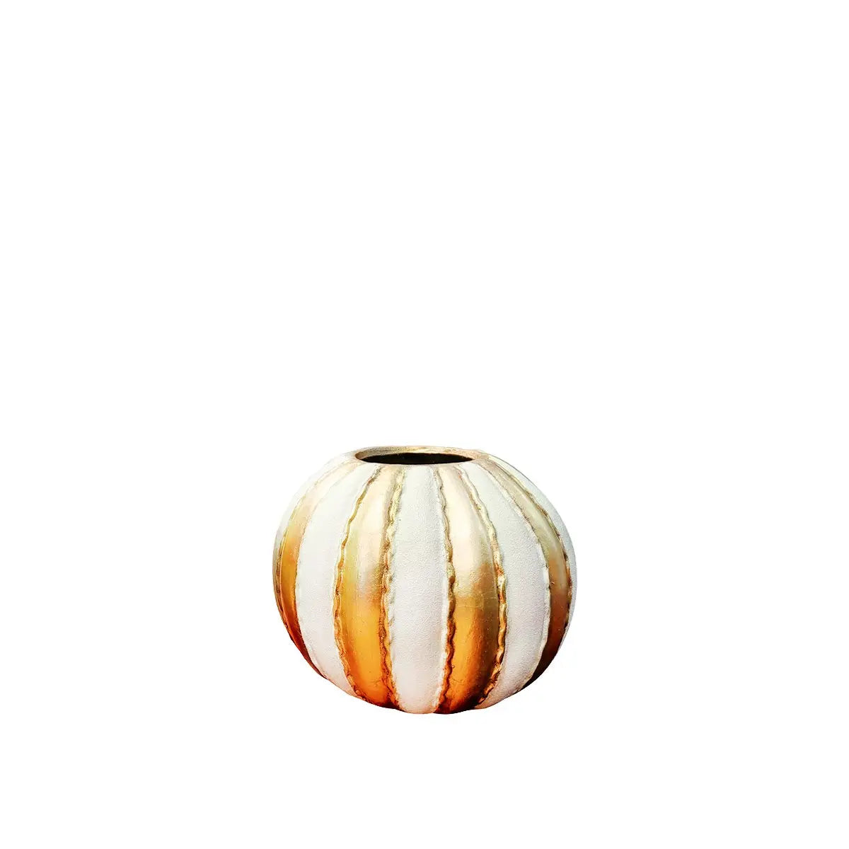 Vase blanc et doré rayé en polyrésine 47x47x41cm AULICA