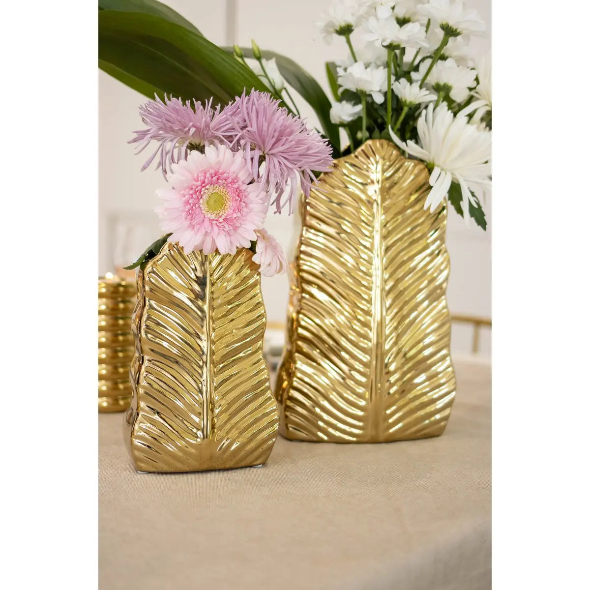 Vase feuille doré en céramique 17.8x10x28.5cm AULICA