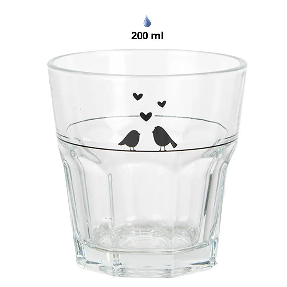 Verre à eau 200 ml verre transparent oiseaux tasse à boire Clayre & Eef.