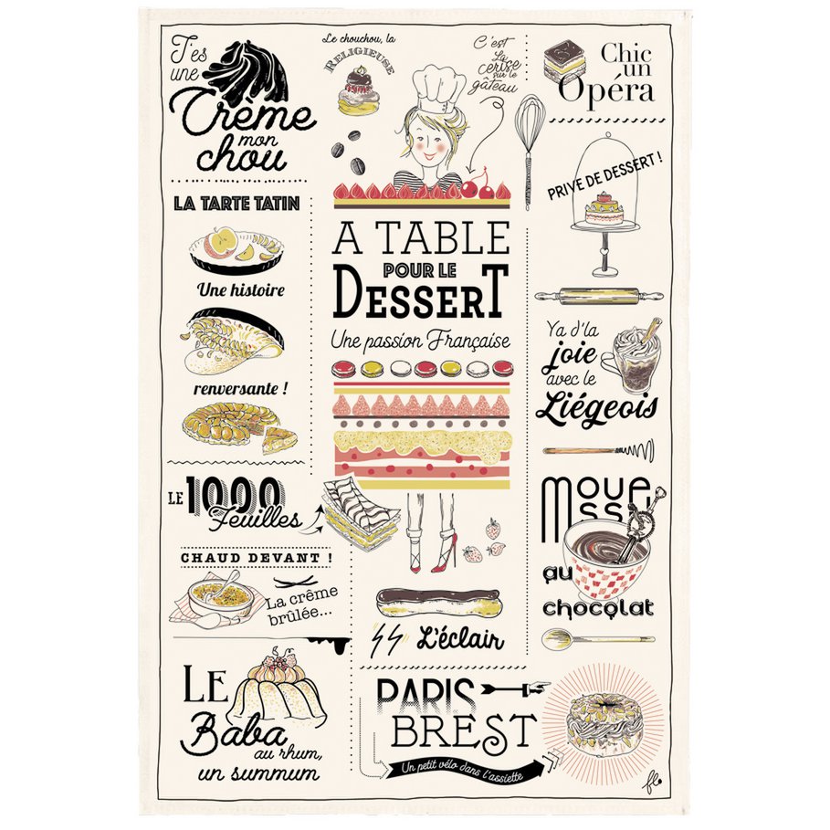 Torchon Les desserts français Ecru 48 x 72