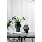Grand vase design de forme cylindrique angulaire dentelée, verre gris foncé de haute qualité, CUZ14GR