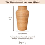 Vase rond en rotin tressé – Grand vase décoratif bohème – Vase haut et étroit – Vase de sol fait à la main à partir de fibres naturelles (Ø 30 cm) KIDUNG