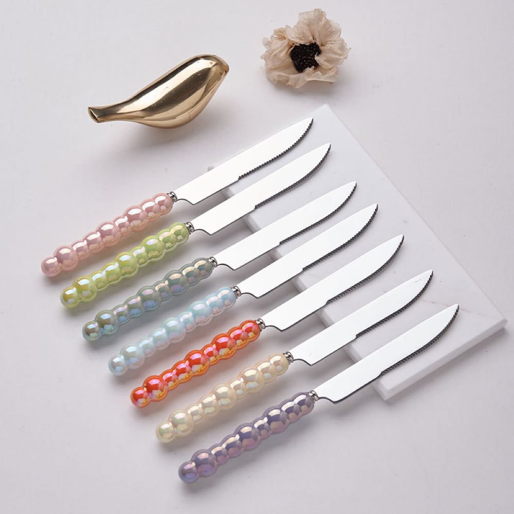 Couteaux à dessert argent avec manches multi couleurs - lot de 6