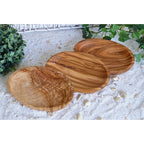 Lot de 3 bols ovales d'une longueur d'environ 15 à 17 cm chacun en bois d'olivier