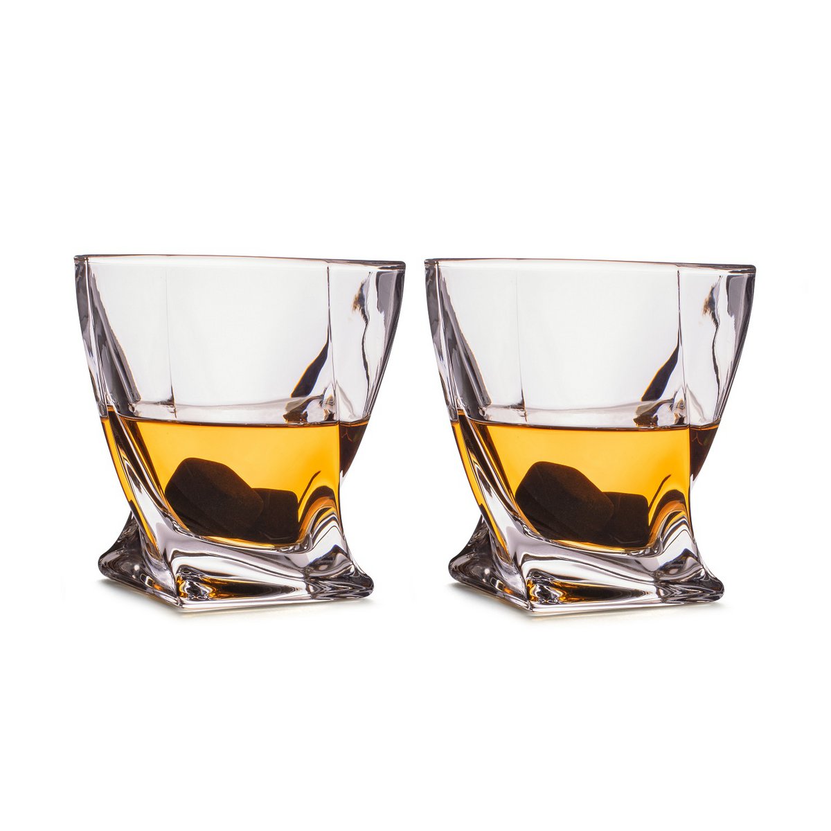 Verres à whisky - Twisted (lot de 2) avec 2 pierres de glace (pierres de refroidissement)