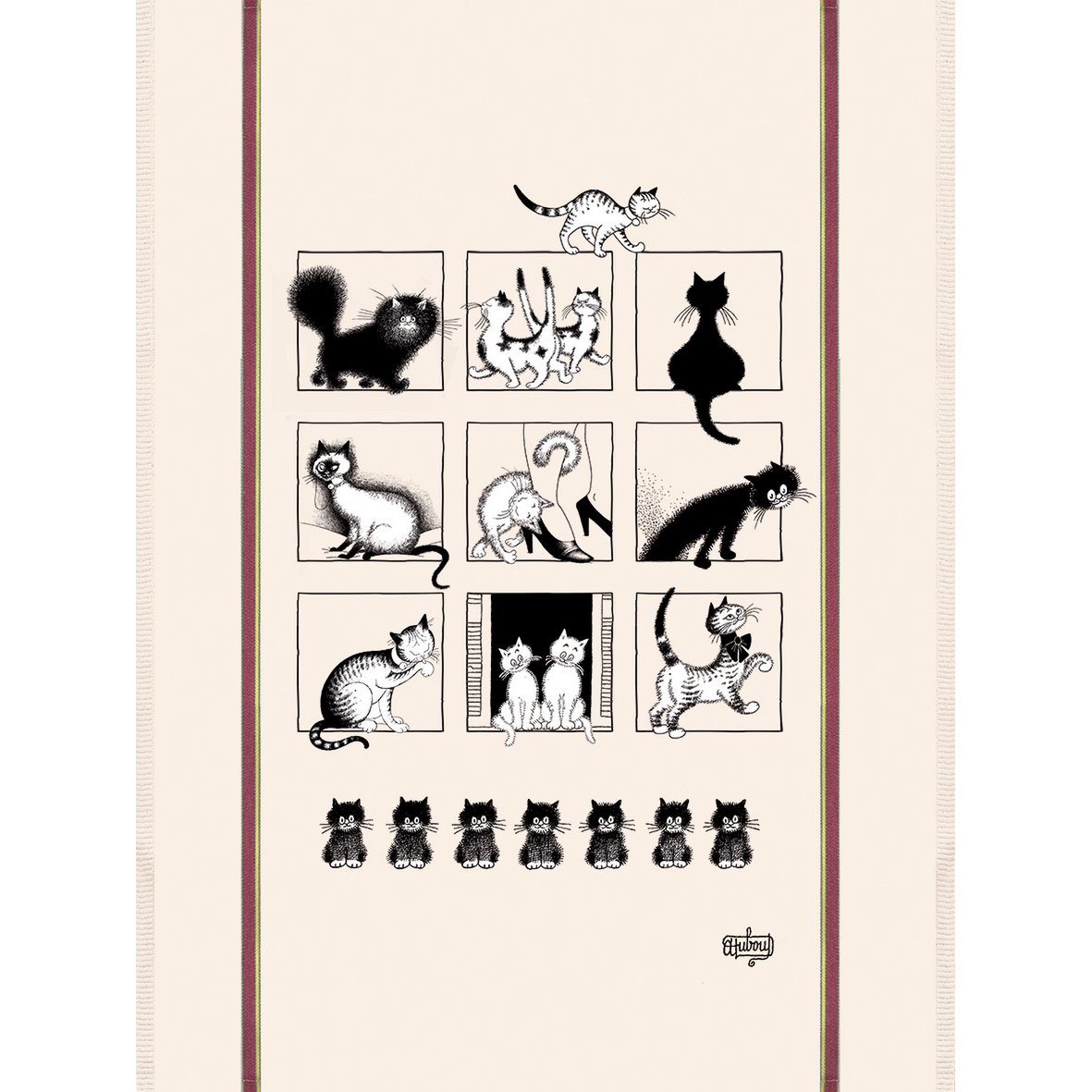 Grand torchon Dubout Galerie de chats Ecru 60 x 80
