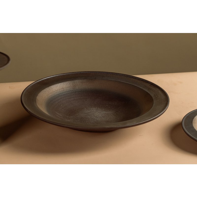 New large flat ceramic bowl, modern East + West design, ULF06BB