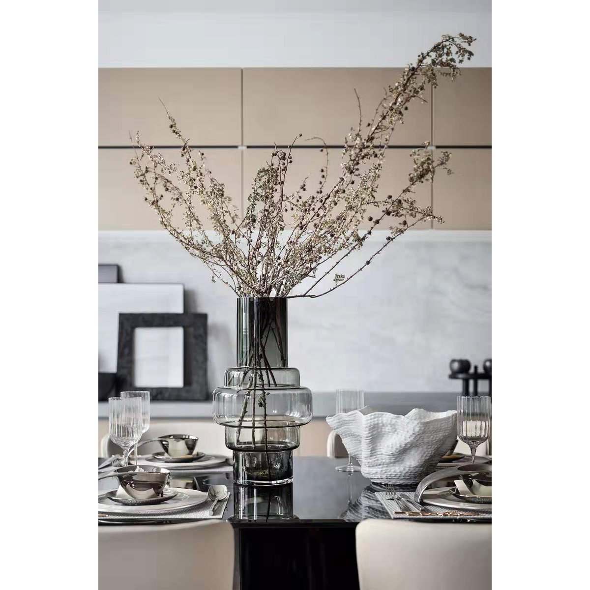 XXL-Vase aus dickem Glas im Retro-Stil, Serie: TYLER 46GR, 9 mm dickes Luxusglas