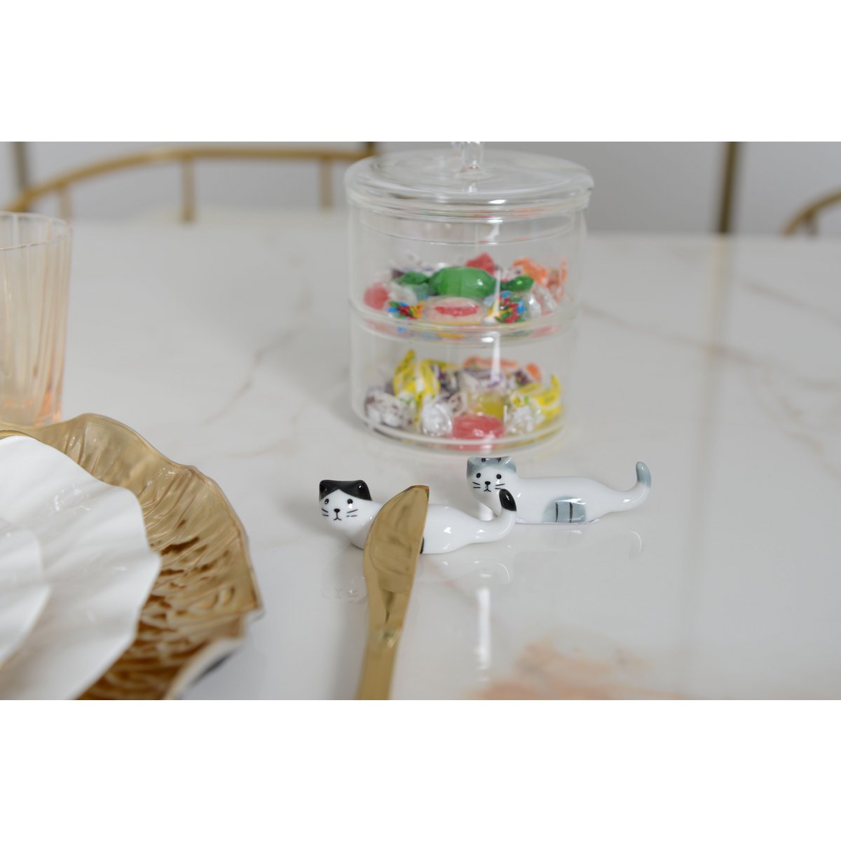 Porte-couteaux chats en porcelaine - lot de 6