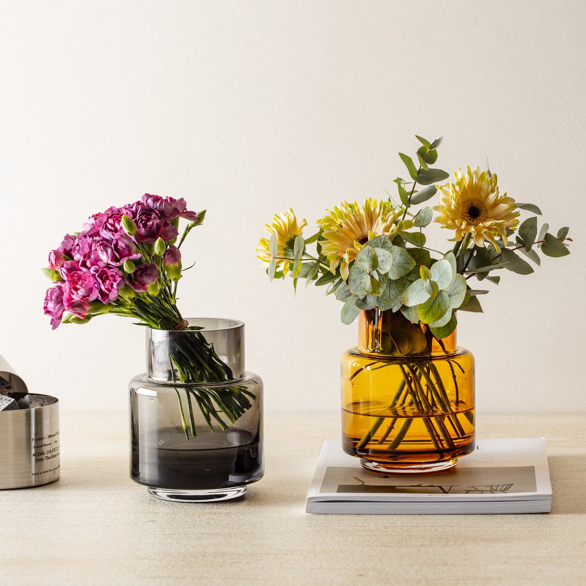 Art de la Table Petit vase au design moderne et classe de style rétro, couleur ambre, TYLER07AM Zistyhome art de la table