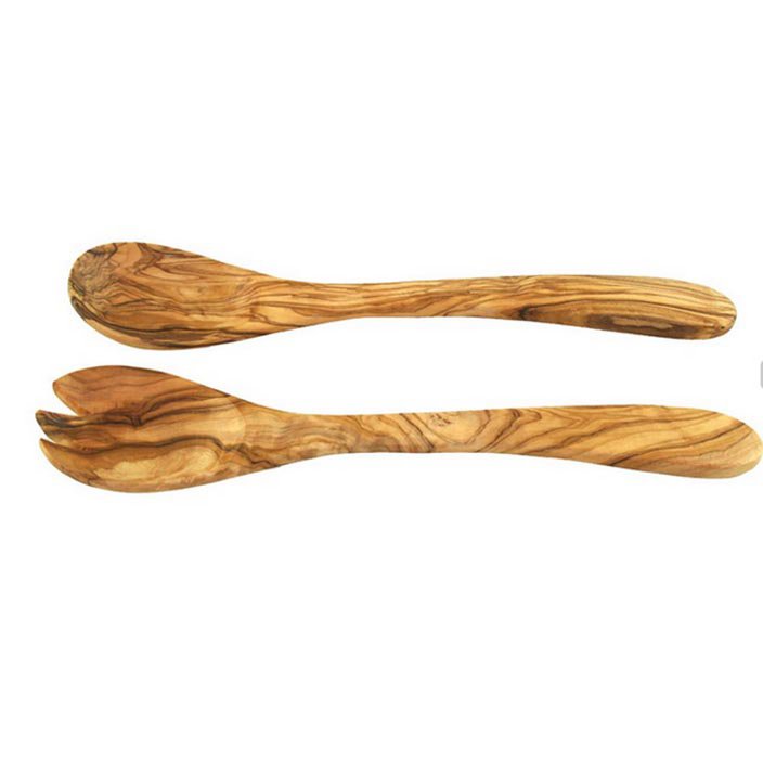 Couverts à salade PETIT en bois d'olivier, environ 21 cm